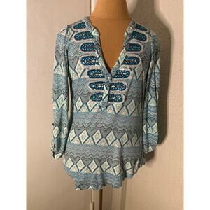 Akemi + Kin ANTHRO Turquoise Sequin Top S Bohemian Festival Hippie Mermaid